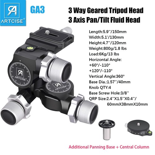 Way geared tripod head 3 - 3-way,